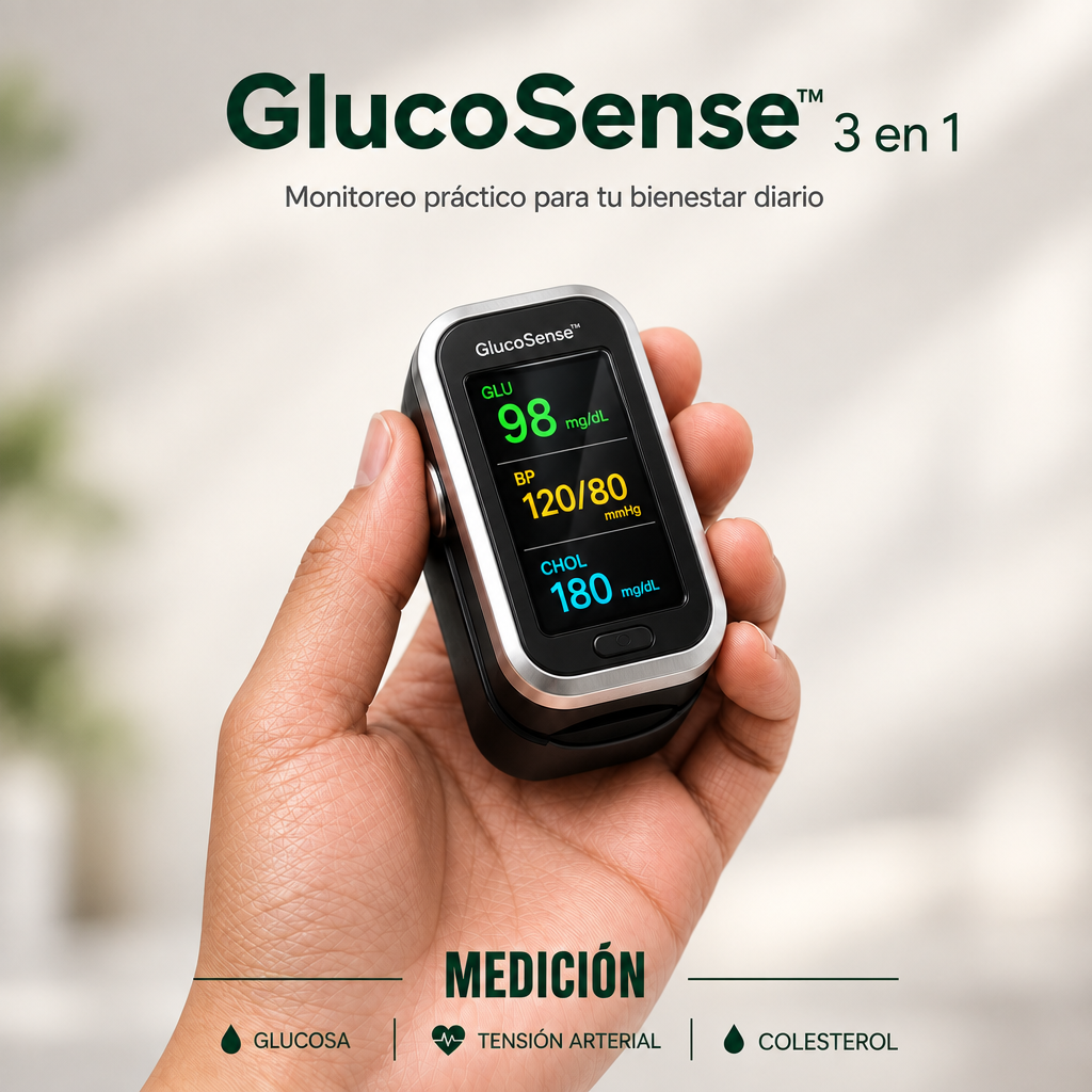 GlucoSense™ 3 en 1 : Medidor de Glucosa Sin Dolor + Colesterol + Presión Arterial + Oxígeno + ENVÍO GRATIS