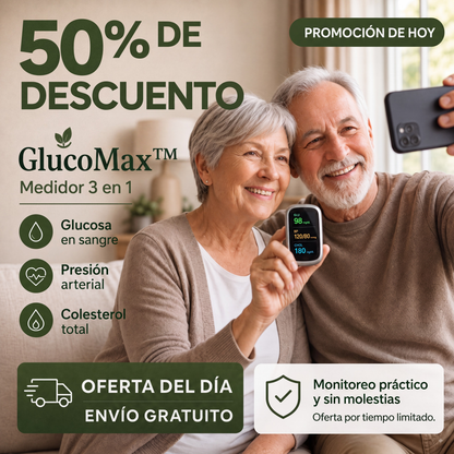 GlucoMax™ 3 en 1 - Medidor de Glucosa Sin Dolor + Colesterol + Presión Arterial + Oxígeno + ENVÍO GRATIS